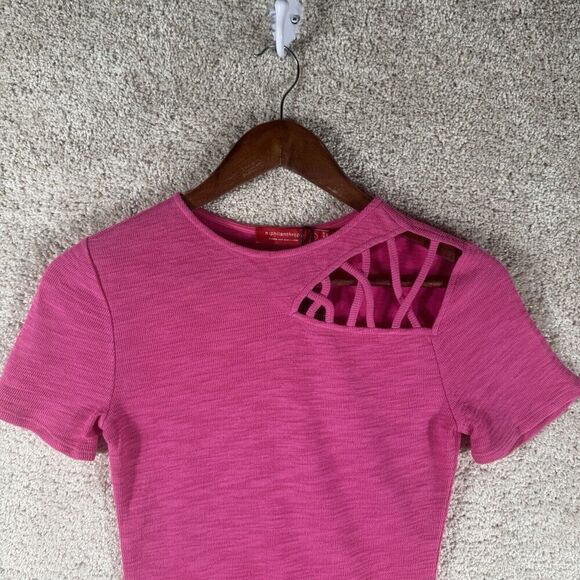 N Philanthropy Irene Bodysuit NWT Small Pink Ribbed Cutout Short Sleeve Crew - Picture 4 of 12